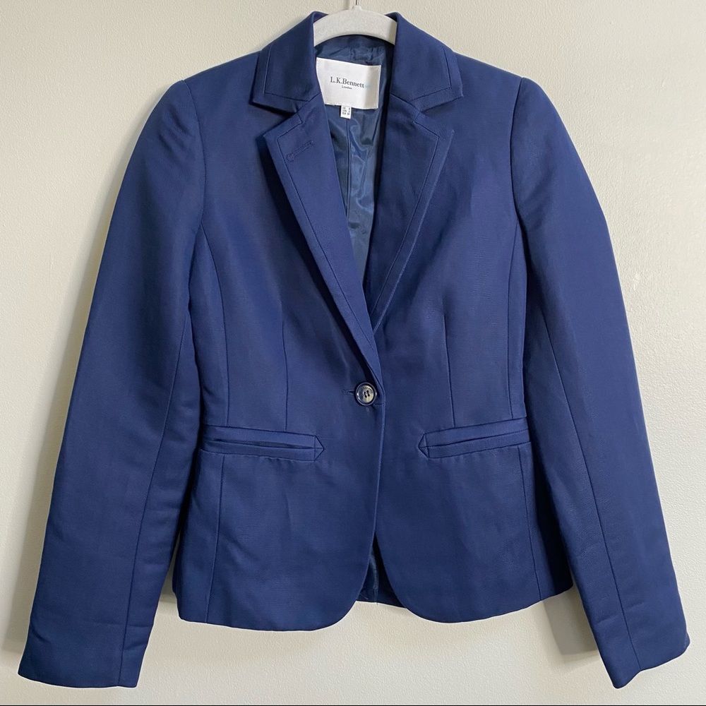L.K. Bennett Blue Linen Blend Blazer Size 2